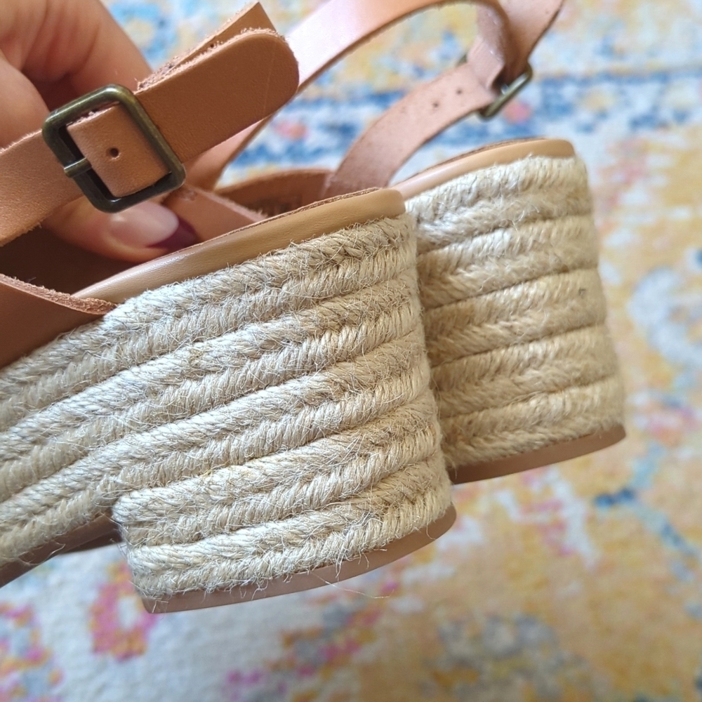 Soludos Amalfi Leather Criss Cross Espadrille Platform Heeled Sandals Nude Tan 7 - Picture 16 of 16